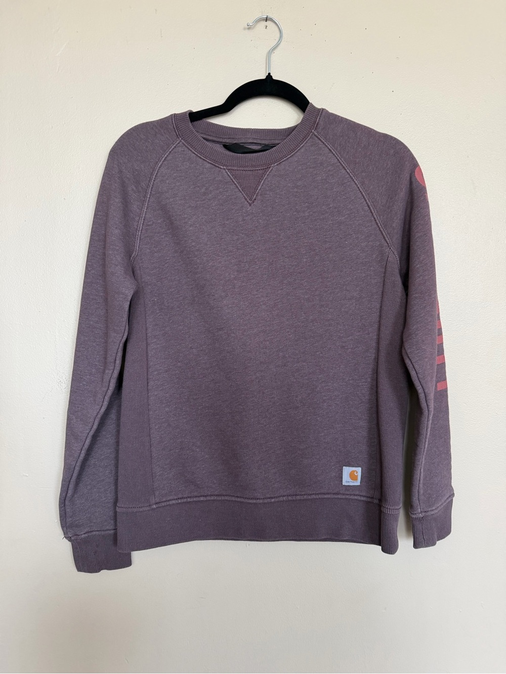 Carhartt Women’s  Crewneck Sweatshirt in Dusty Purple with Pink Sleeve Accents